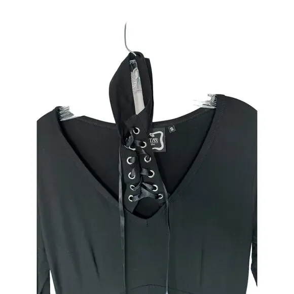 Killstar Black Spyda Lace Me Up Ribbon Emo Punk Gothic Witchy Dress‎ Size Small - Picture 6 of 11